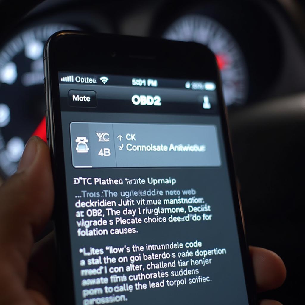 OBD2 App Displaying a Diagnostic Trouble Code