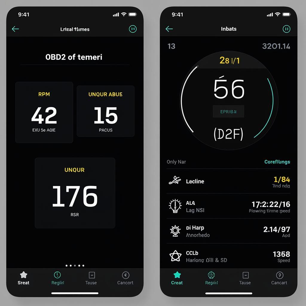 OBD2 App Interface Displaying Car Data