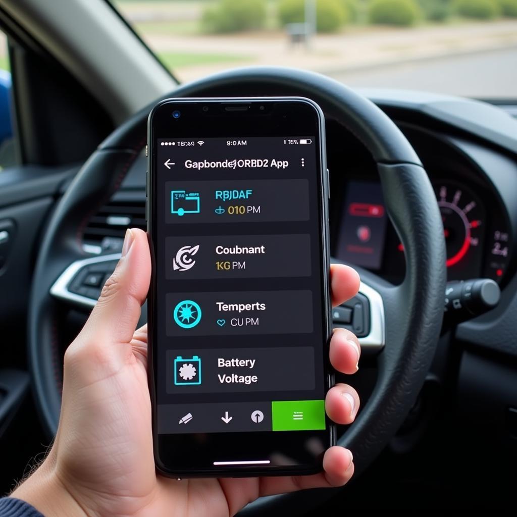 OBD2 App Interface on Smartphone