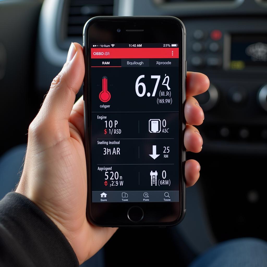 iPhone Displaying OBD2 App Interface