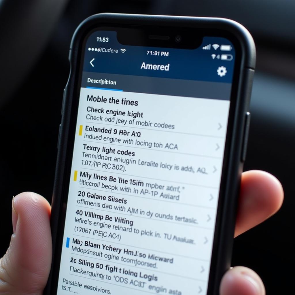 OBD2 app displaying check engine light codes on iPhone