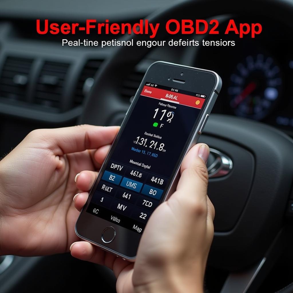 Smartphone displaying car diagnostics using an OBD2 app