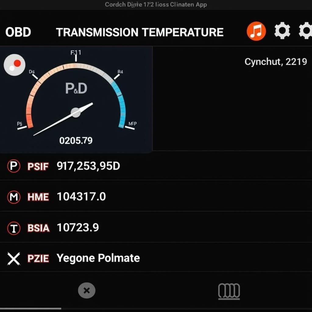 OBD2 app displaying transmission temperature