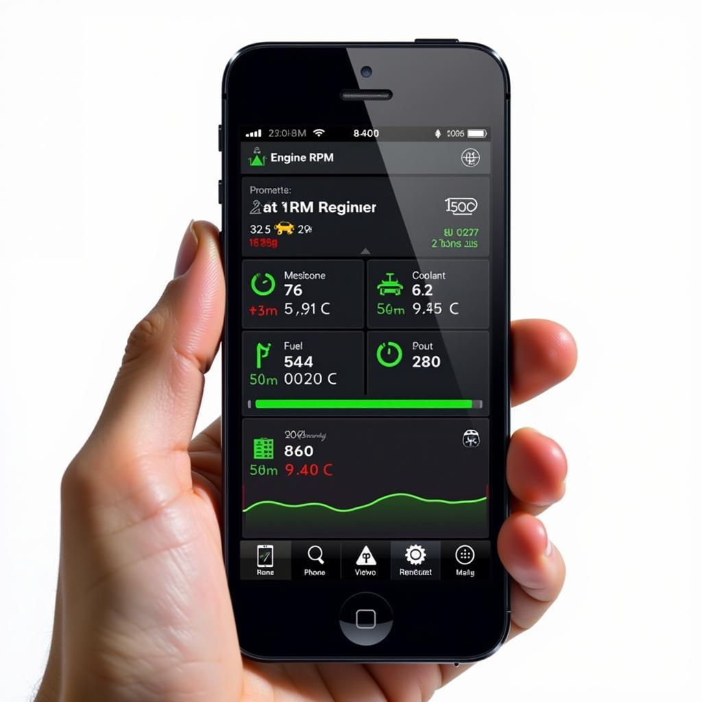 Smartphone Displaying OBD2 App Interface