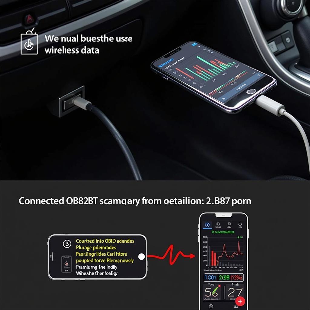 Smartphone displaying car diagnostics from OBD2 BT scanner