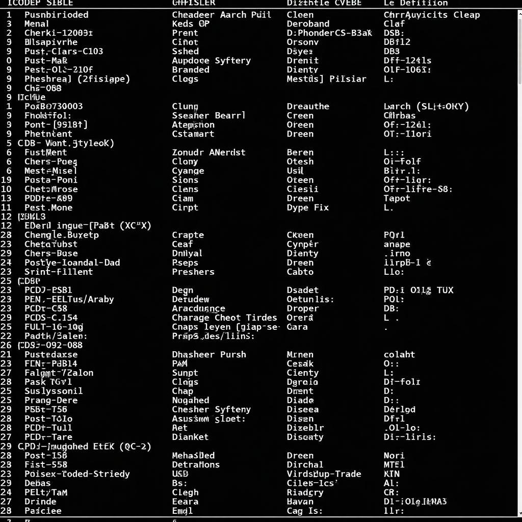 A table of common Chrysler OBD2 codes with their definitions.