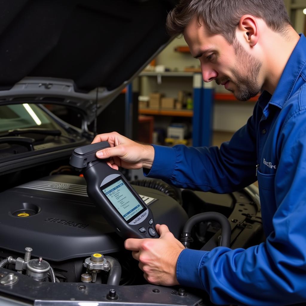 Mechanic diagnosing a car engine