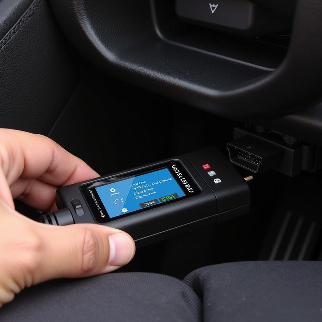 OBD2 code reader connected to a car's OBD2 port