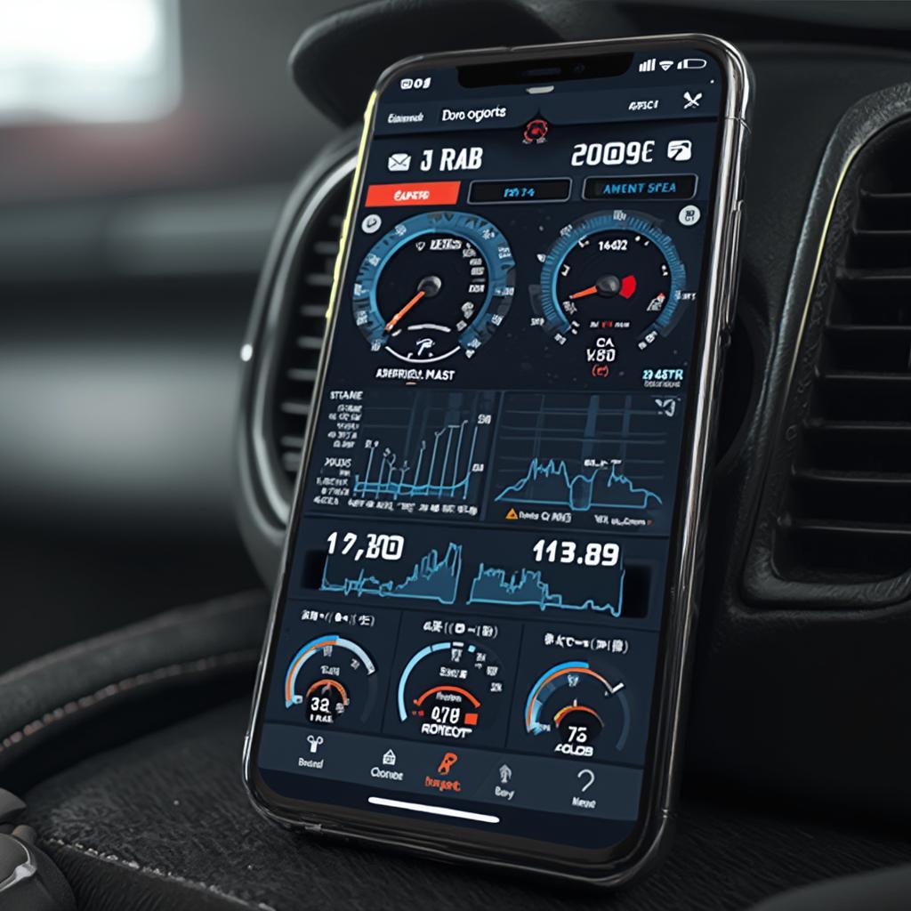 Smartphone displaying an OBD2 dyno app interface