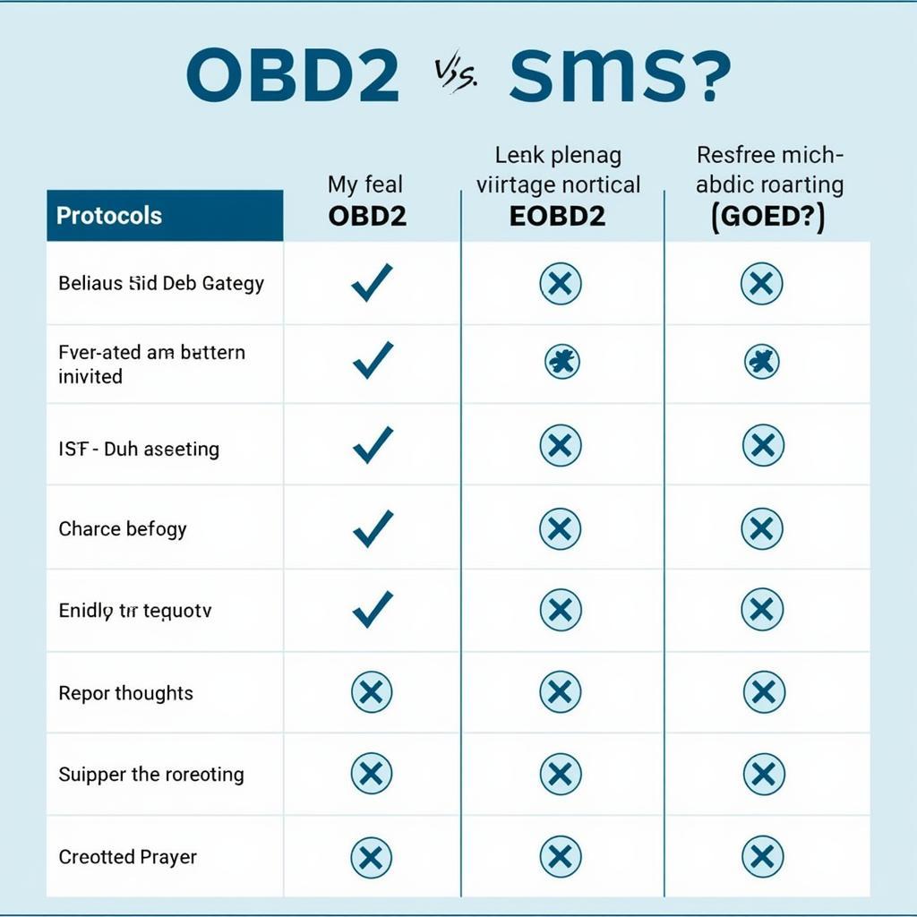 Chart comparing OBD2 and EOBD protocols