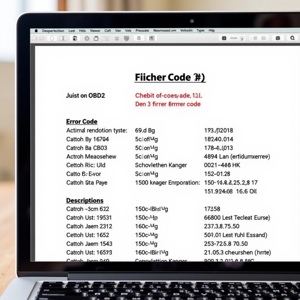 OBD2 Fehlercode List on Laptop