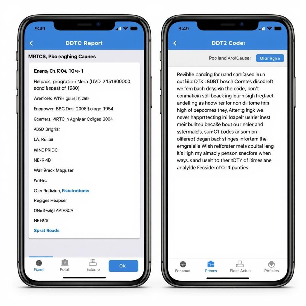 OBD2 iOS app displaying a detailed DTC report