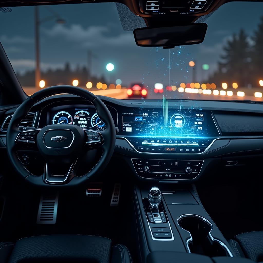 Futuristic car dashboard with integrated OBD2 diagnostics