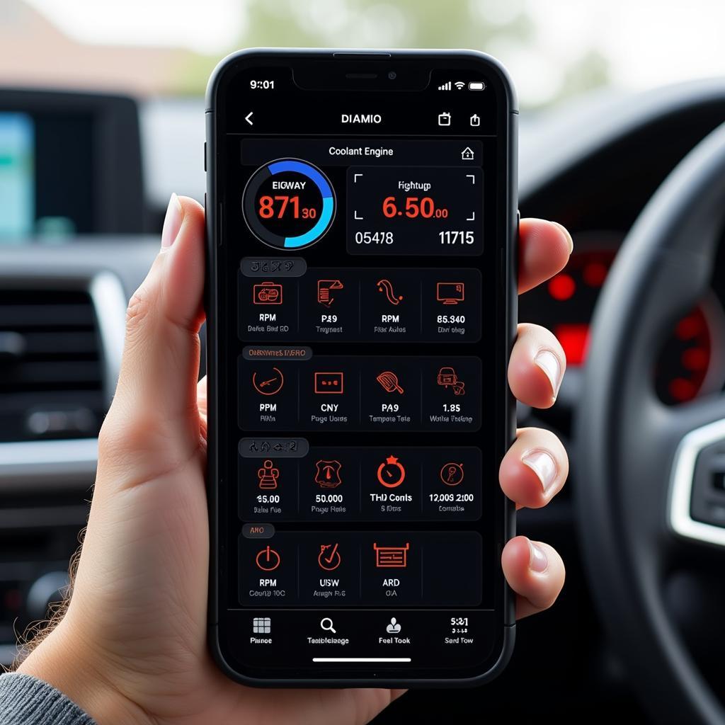 Smartphone displaying OBD2 diagnostics