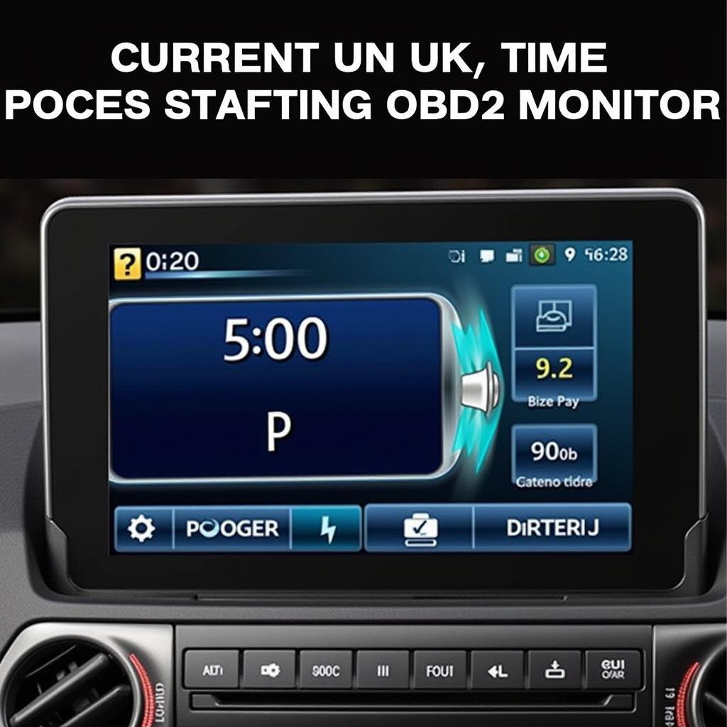 Close-up of an OBD2 monitor screen showing battery voltage reading