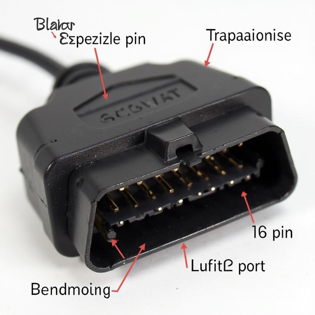 Close-up view of an OBD2 port's 16-pin connector