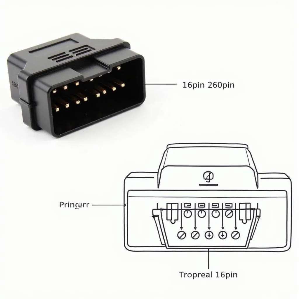 Close-up of a standard OBD2 connector