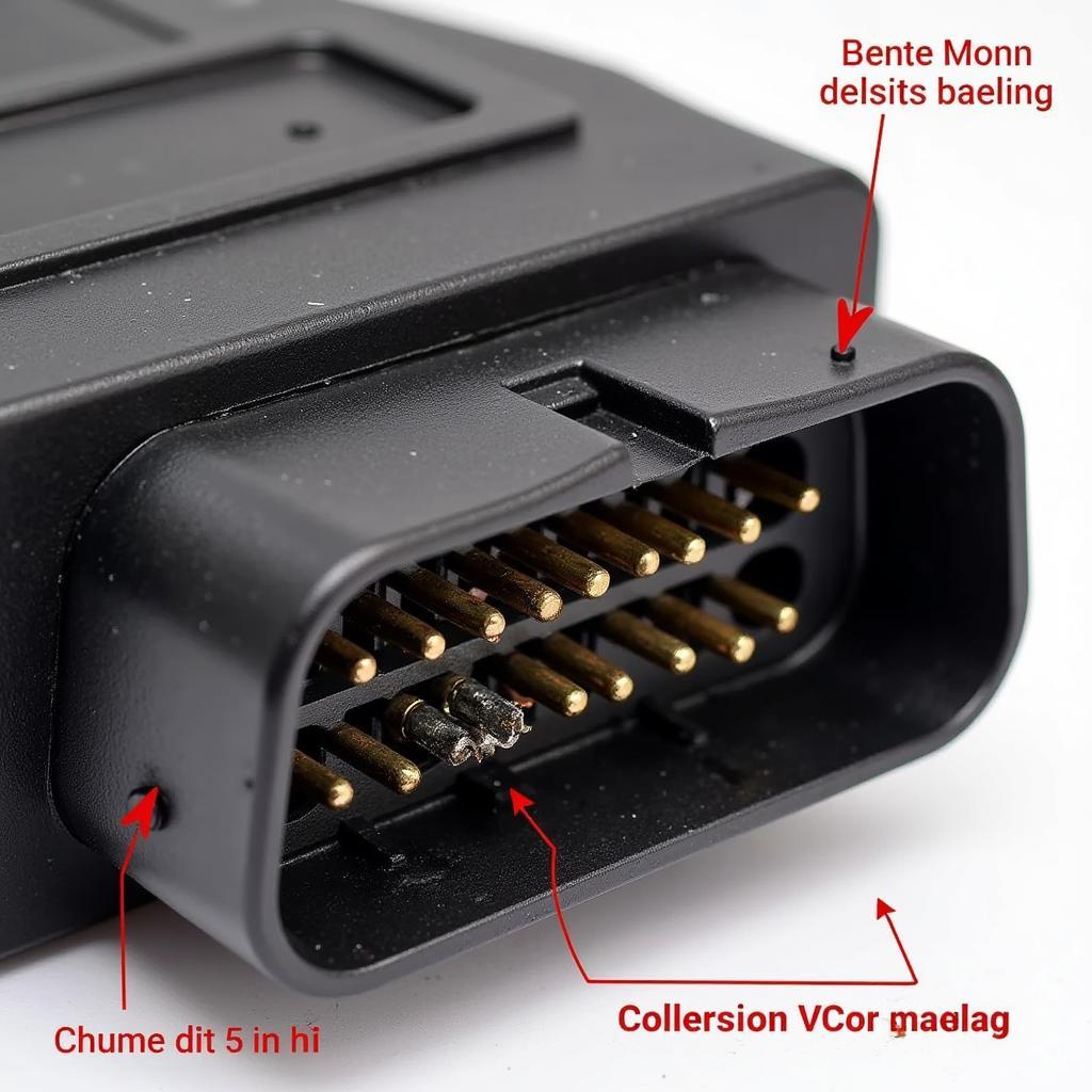 Damaged OBD2 port with bent pins and corrosion