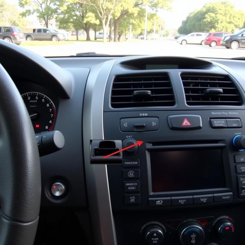 Car dashboard with OBD2 port highlighted