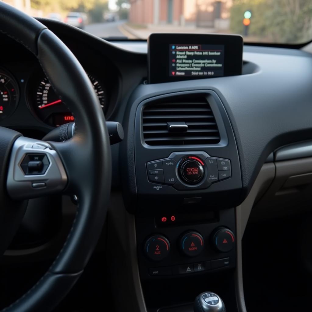 Car dashboard with OBD2 port highlighted