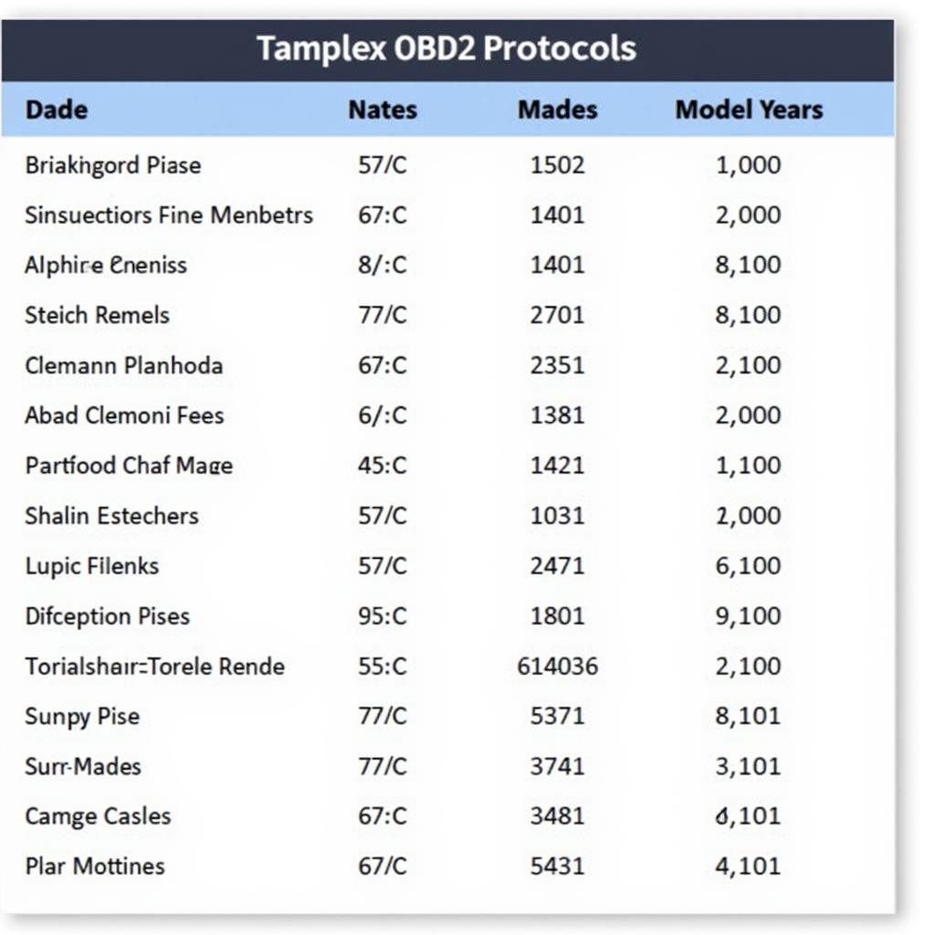 OBD2 Protocol Chart by Vehicle Make and Model Year