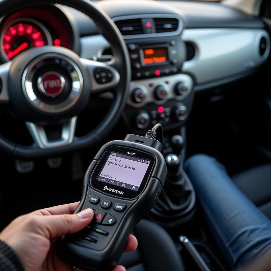 OBD2 Reader Connected to Fiat 500e