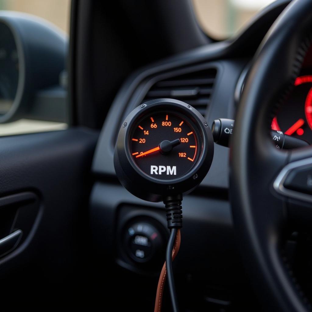 OBD2 RPM Gauge Connected to Car