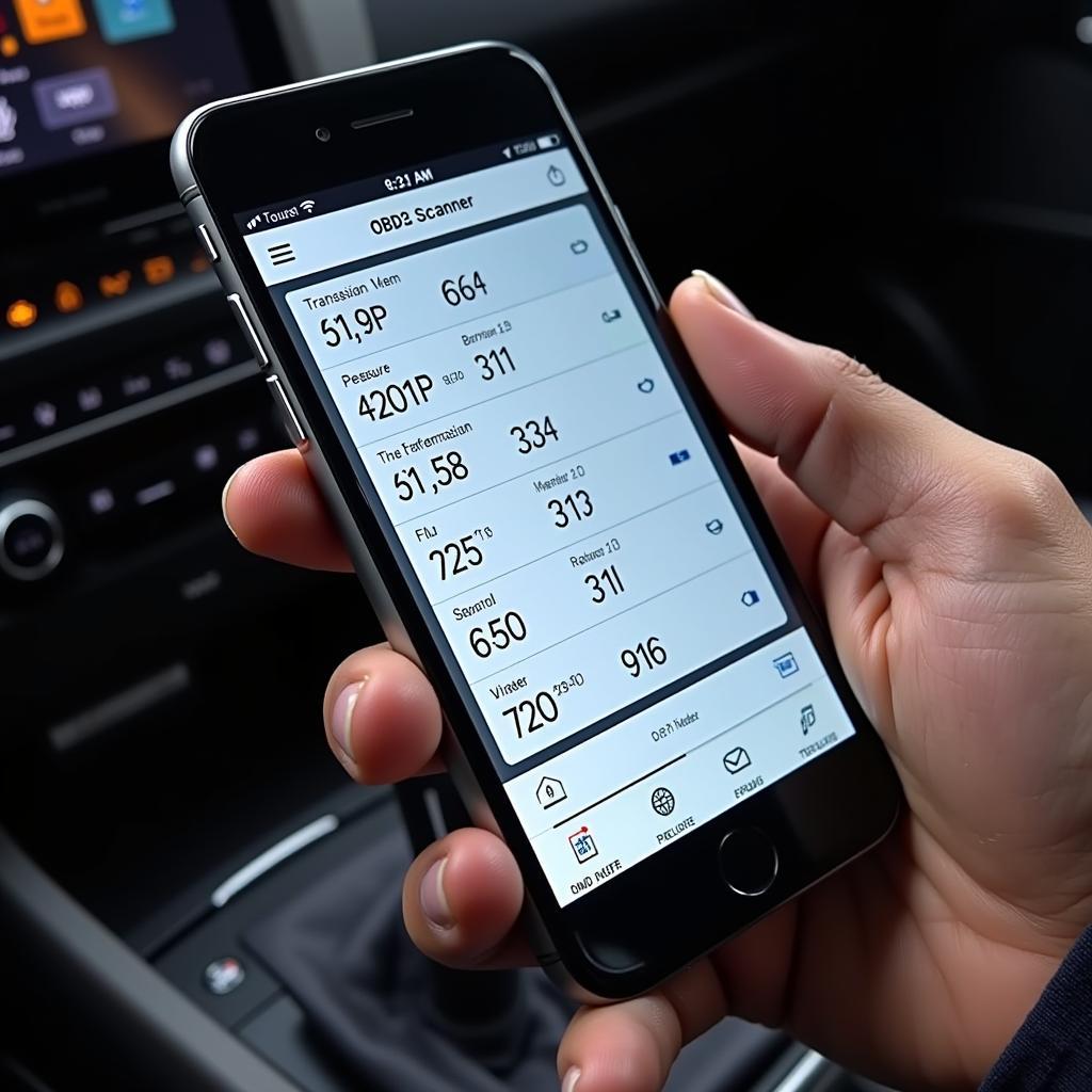 OBD2 Scanner App Displaying Transmission Data