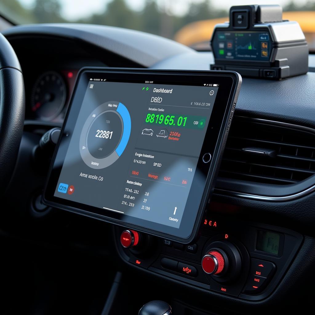 OBD2 scanner app displaying vehicle diagnostics on a tablet