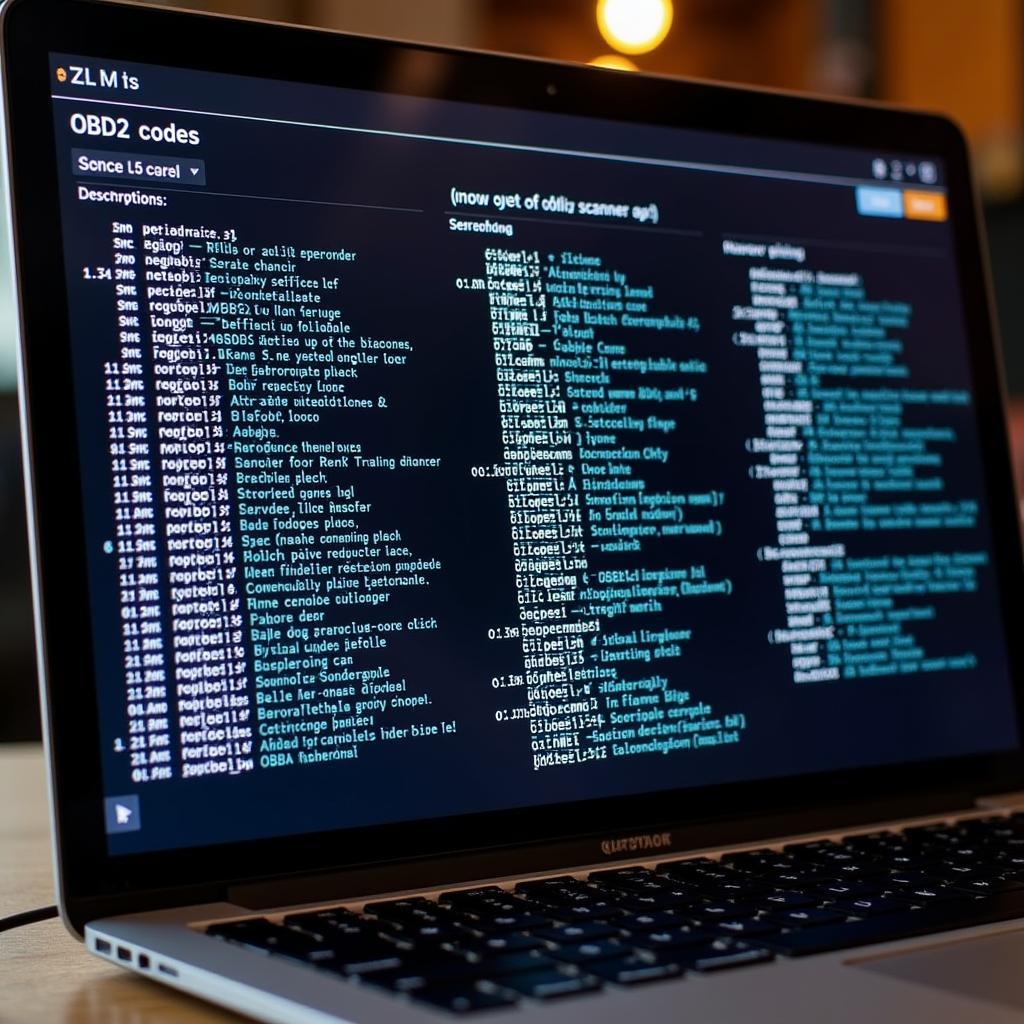 OBD2 Scanner Code List on Laptop