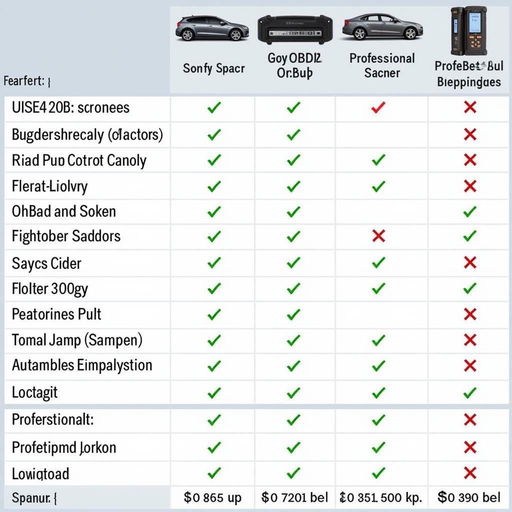 Comparison chart of cheap vs professional OBD2 scanners