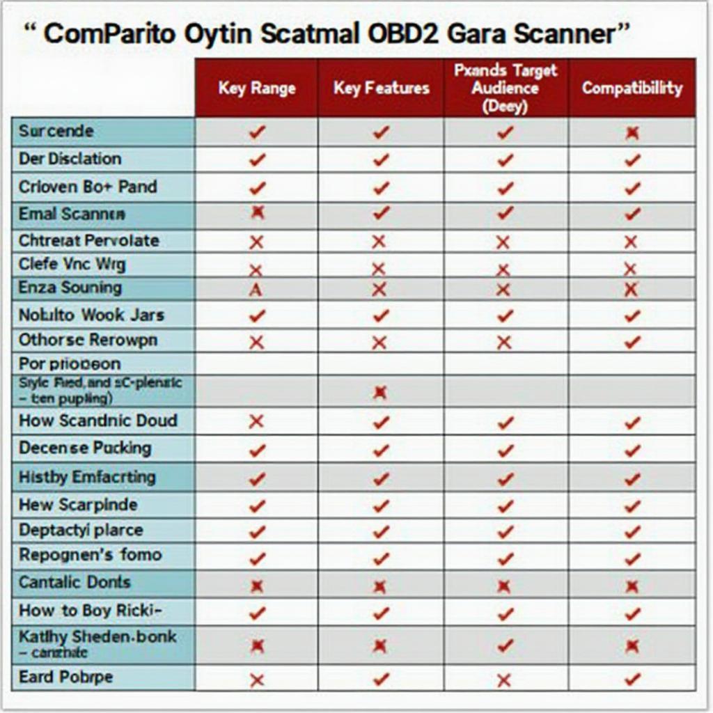 OBD2 Scanner Comparison Chart