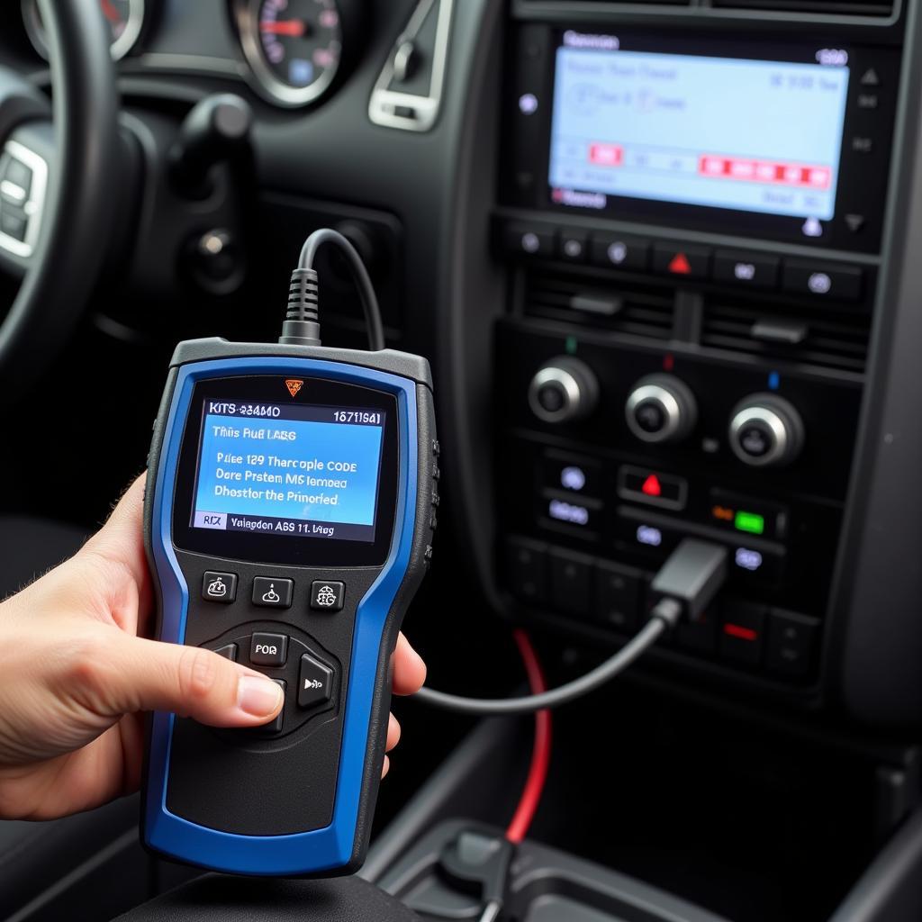 OBD2 scanner connected to a Dodge Caravan's OBD2 port