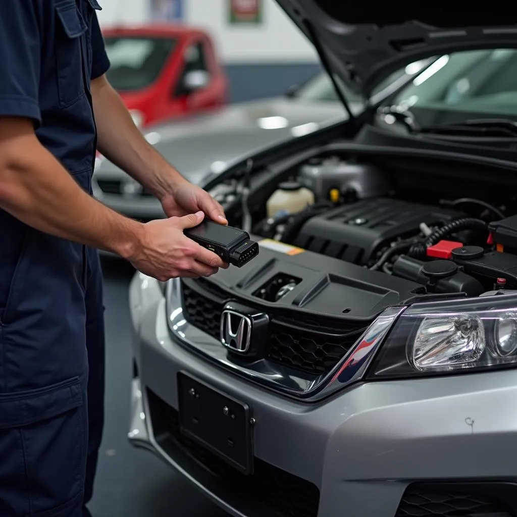 OBD2 scanner connected to a Honda Civic engine