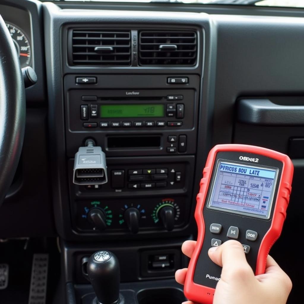 OBD2 Scanner Connected to Jeep Wrangler