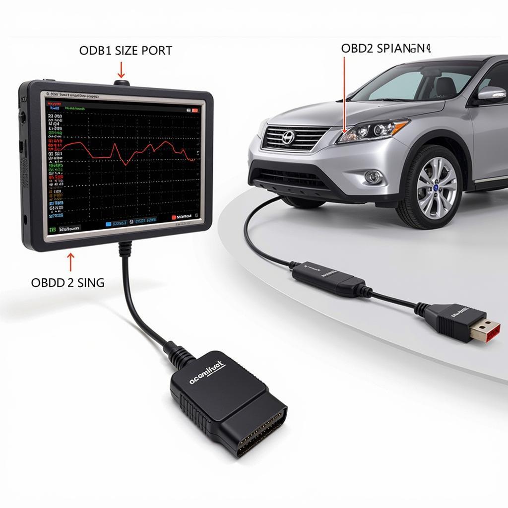 OBD2 Scanner Connected to Mitsubishi Adapter