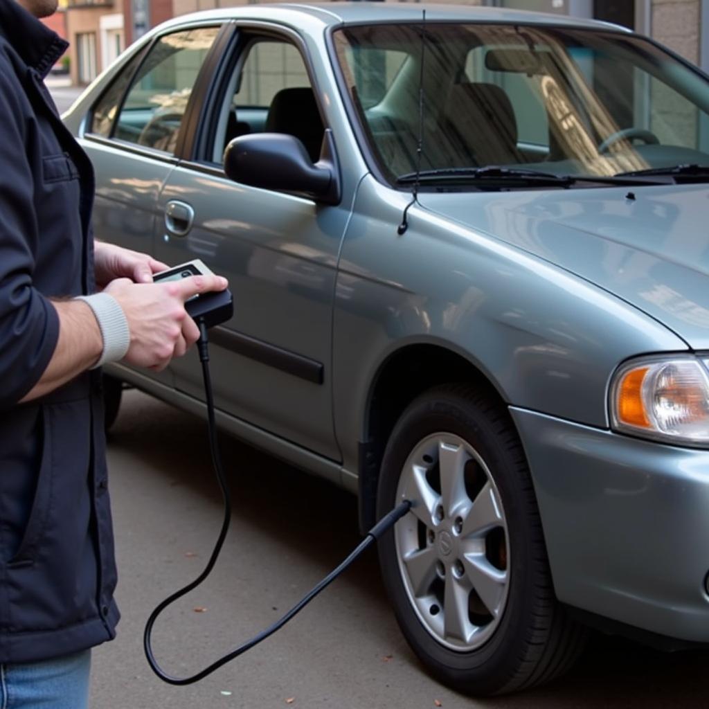 OBD2 scanner connected to a 2004 Nissan Sentra