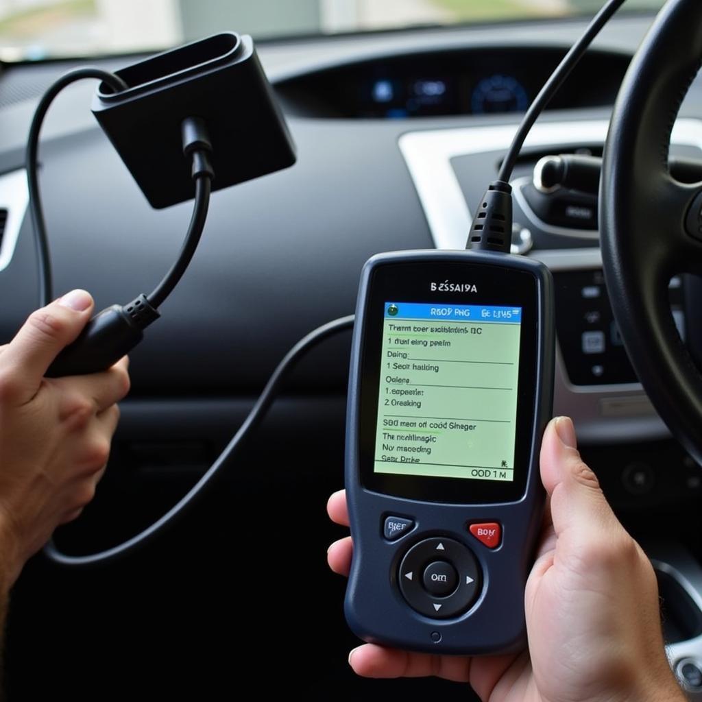 OBD2 Scanner in Use on a 2015 Nissan Leaf