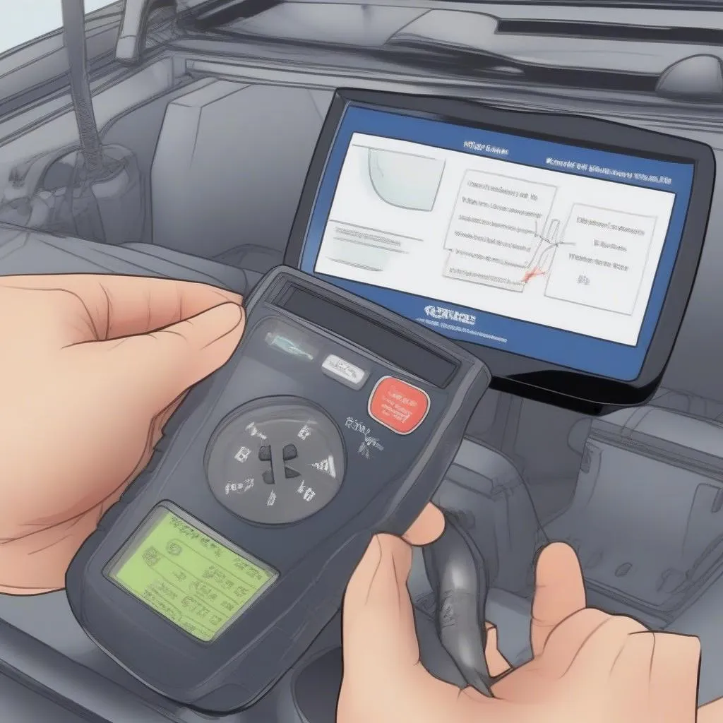 OBD2 scanner connected to a car's diagnostic port