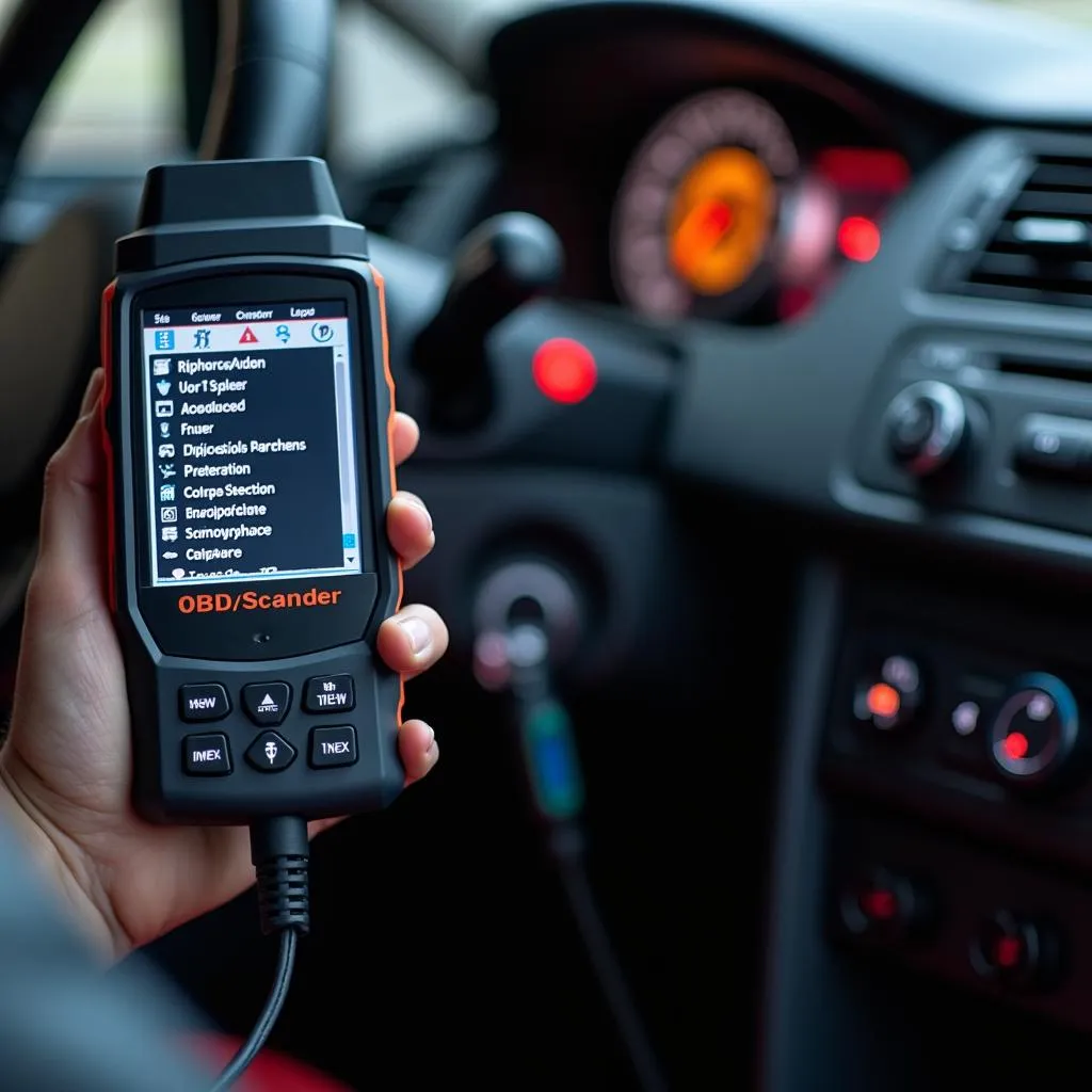 OBD2 scanner connected to a car's port