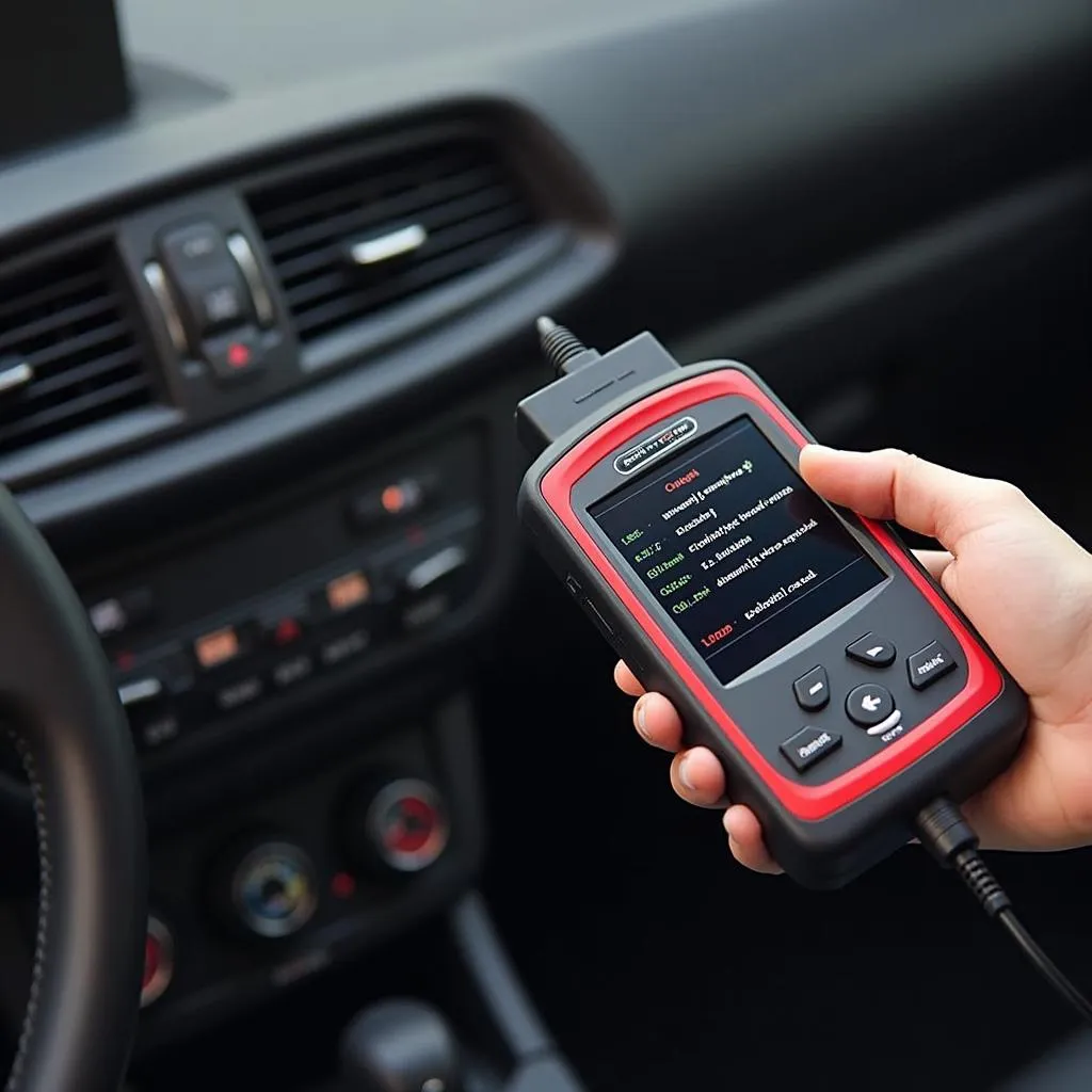 OBD2 scanner plugged into a car's port