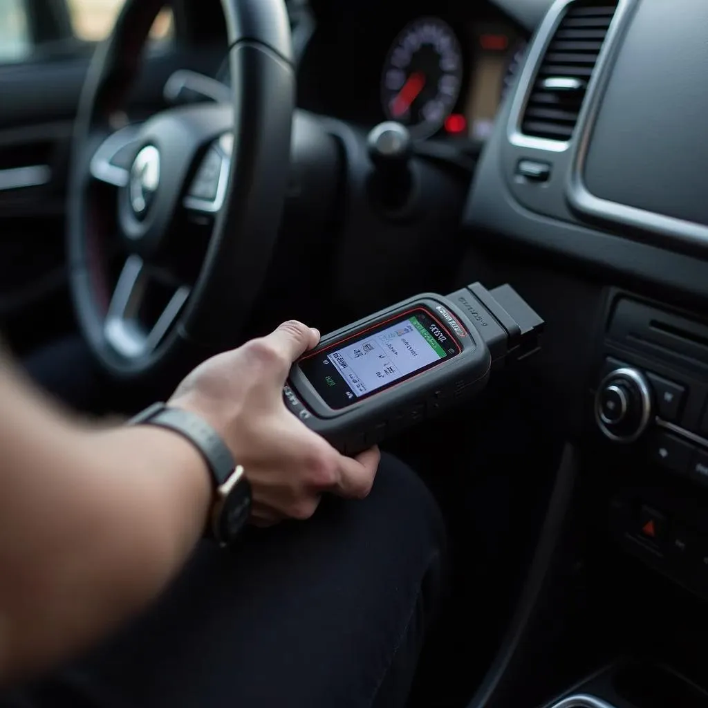 OBD2 Scanner Connected to Car Diagnostic Port