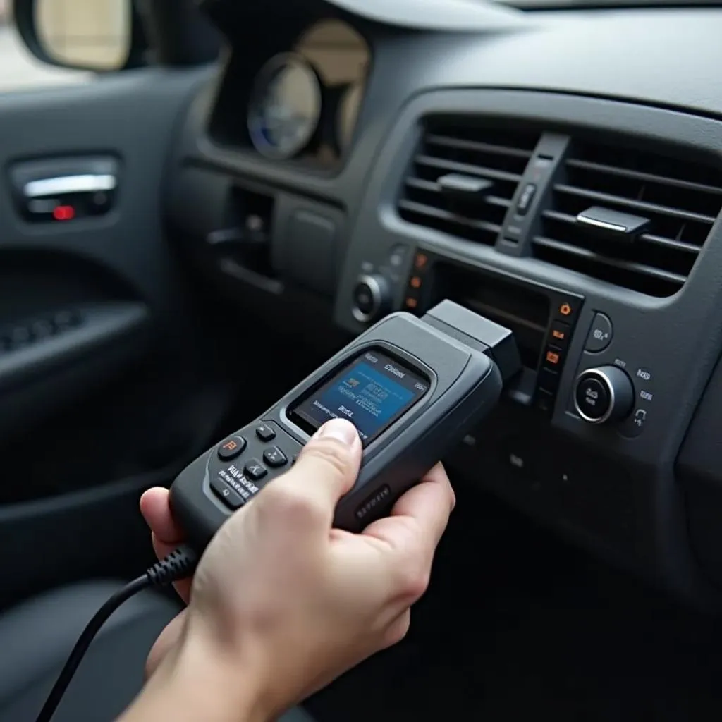 OBD2 scanner connected to a car's OBD2 port