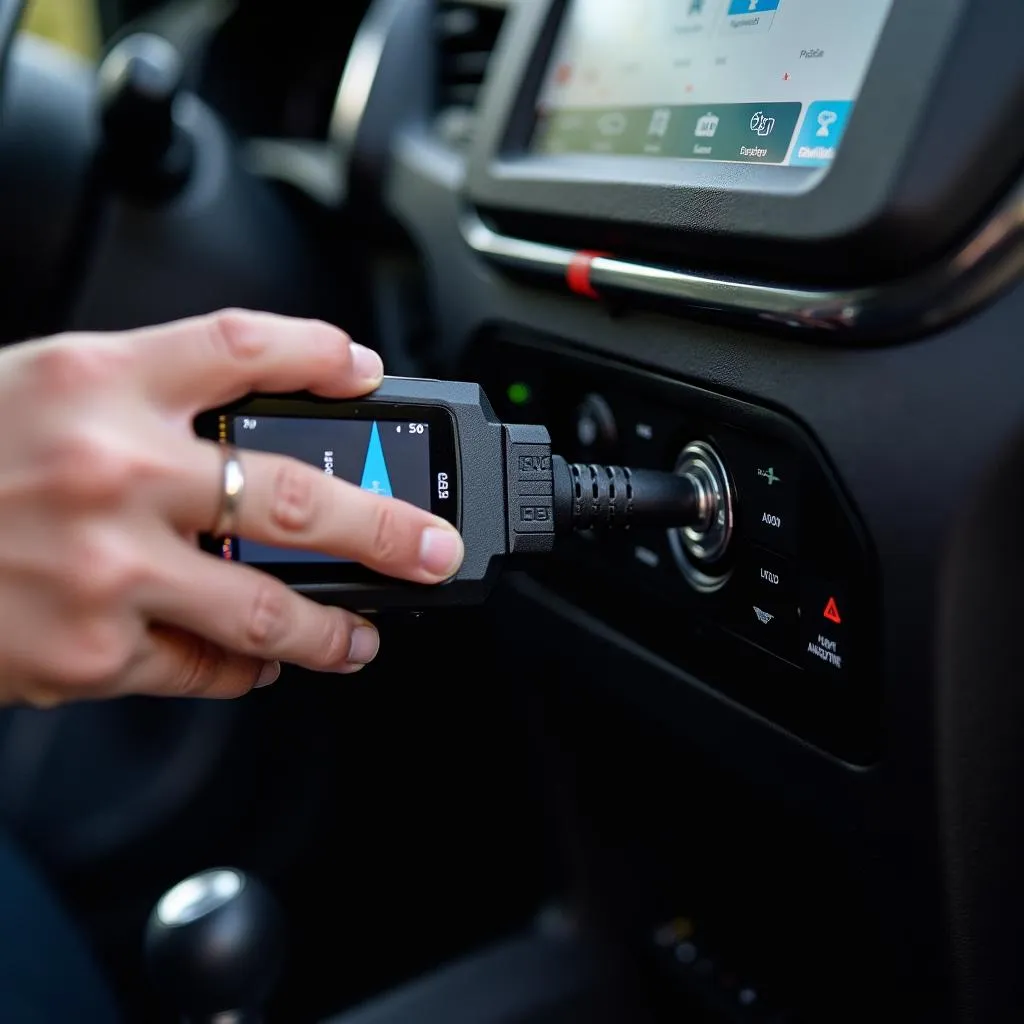 OBD2 scanner connected to a car's OBD2 port.