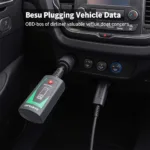 OBD2 scanner connected to a car's OBD2 port