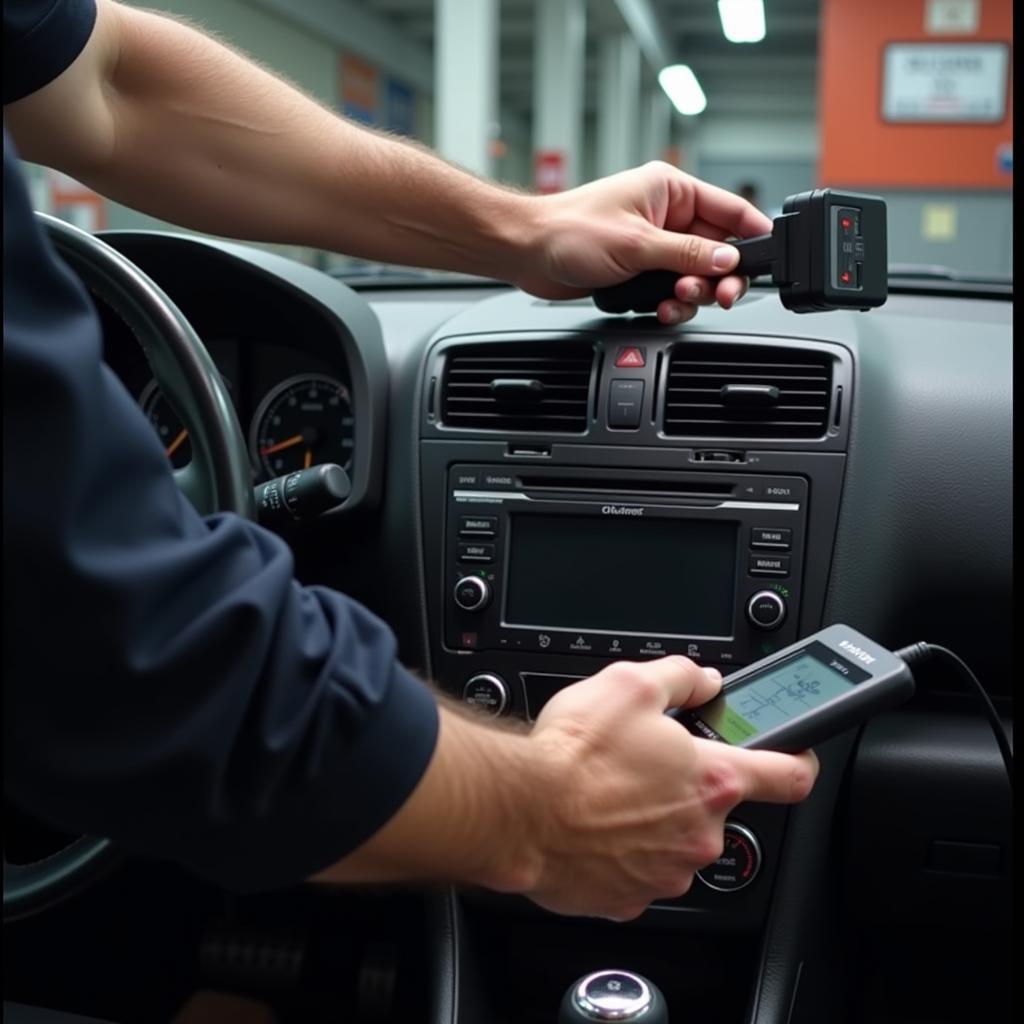 OBD2 Scanner Connected to Car's Port