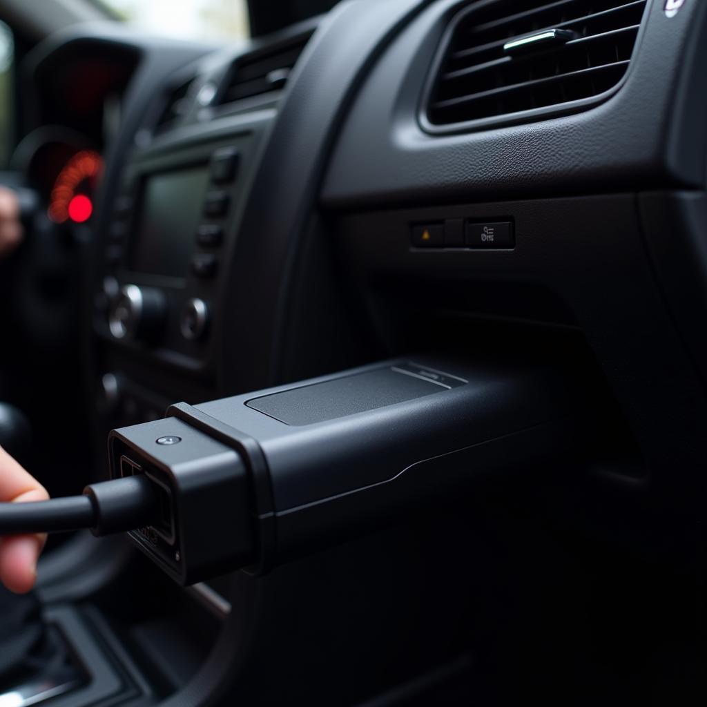 OBD2 scanner connected to a car's OBD2 port