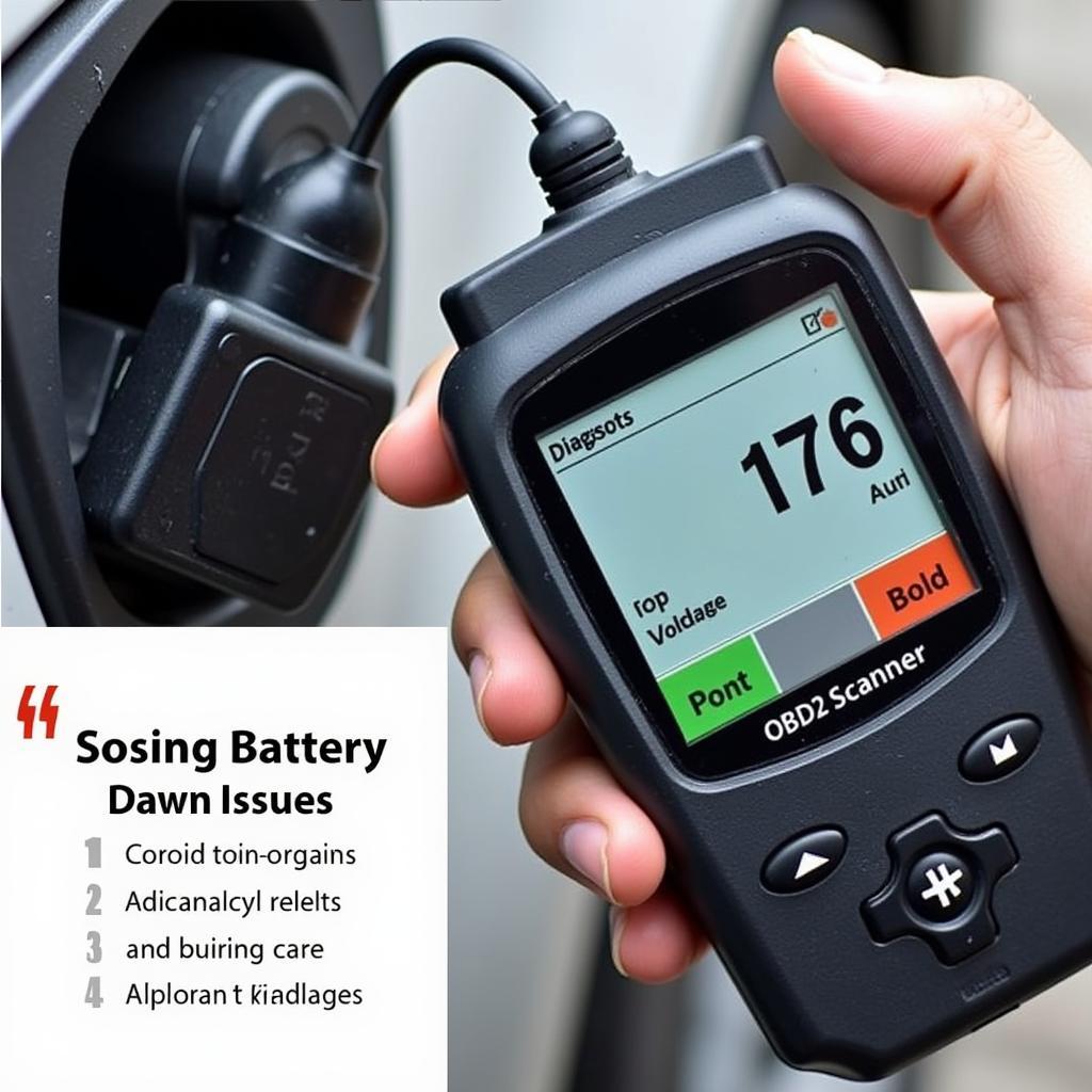 Car Battery with OBD2 Scanner Connected