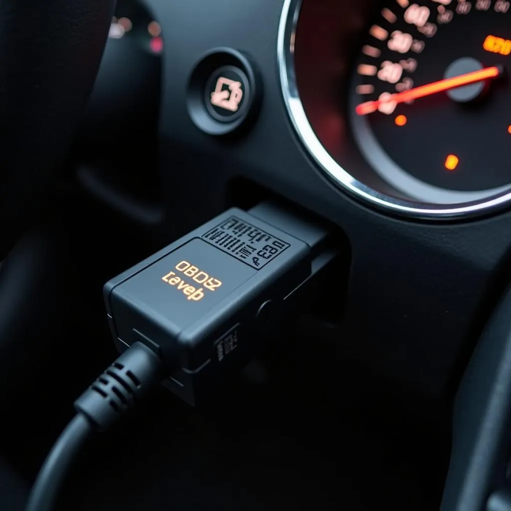 OBD2 scanner connected to a car dashboard