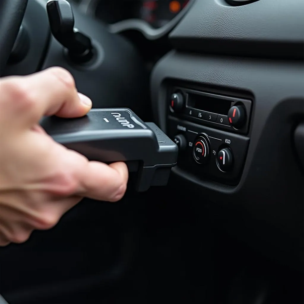 OBD2 Scanner Connected to Car Diagnostic Port